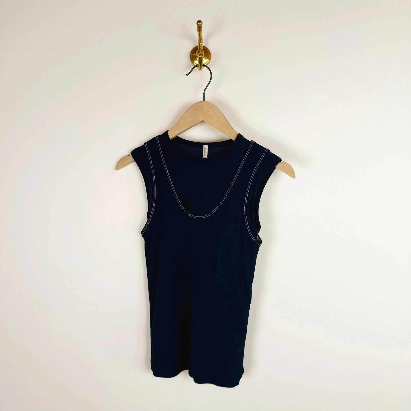 Twisted Cotton Layered Sleeveless Top in Navy-T-Shirts-Babaco-eugenienewport