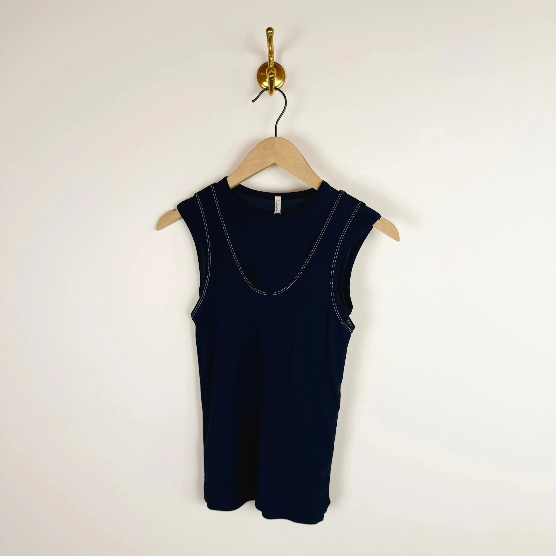 Twisted Cotton Layered Sleeveless Top in Navy-T-Shirts-Babaco-eugenienewport
