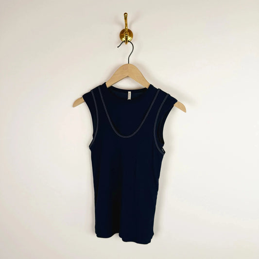 Twisted Cotton Layered Sleeveless Top in Navy-T-Shirts-Babaco-eugenienewport