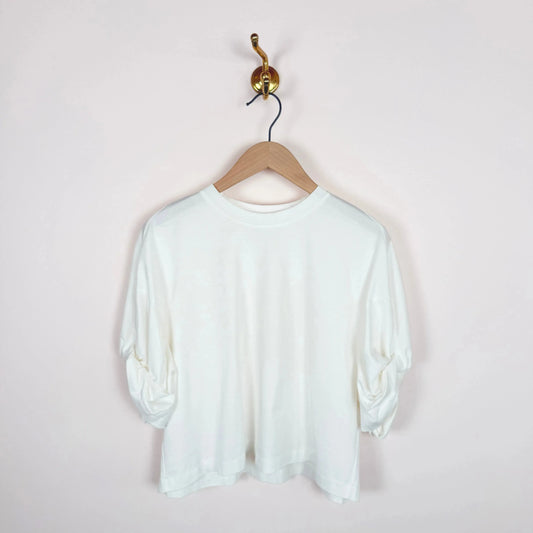 Twisted Sleeve Tee in White-T-Shirts-Sayaka Davis-eugenienewport