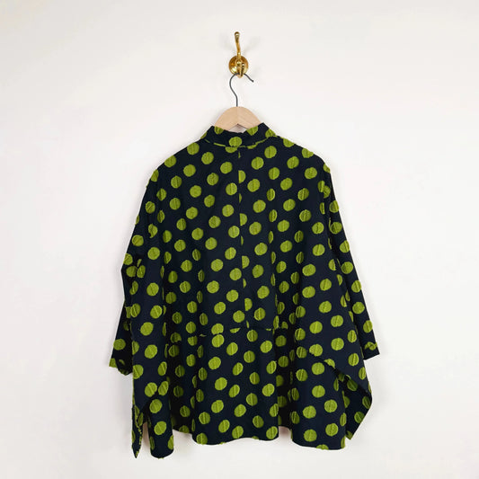 Wind in Blouse in Black Green Dots-Tops-Henrik Vibskov-eugenienewport
