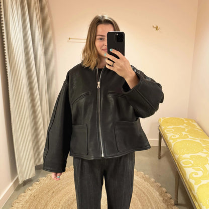 Wrinkle Leather Flying Jacket in Liquorice-Jackets-Cawley-eugenienewport