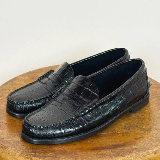 Zoe Loafers in Croc-Eﬀect Black Leather-Shoes-Augusta-eugenienewport