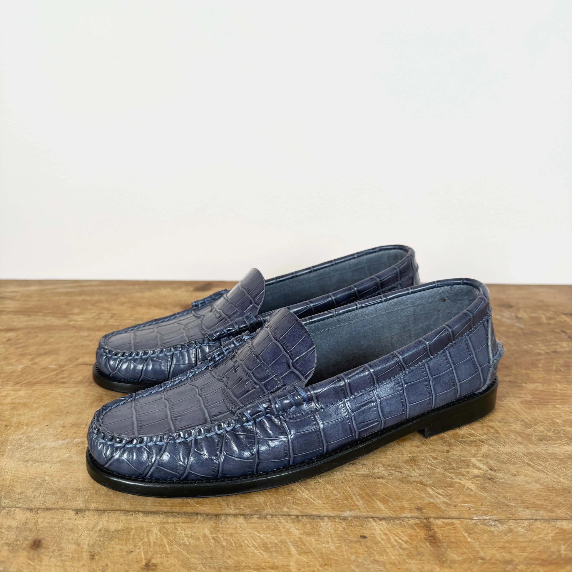 Zoe Loafers in Dark Blue Croc-Shoes-Augusta-eugenienewport