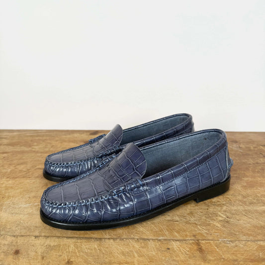 Zoe Loafers in Dark Blue Croc-Shoes-Augusta-eugenienewport