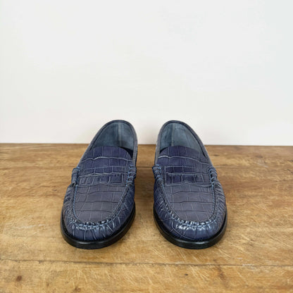 Zoe Loafers in Dark Blue Croc-Shoes-Augusta-eugenienewport