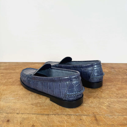 Zoe Loafers in Dark Blue Croc-Shoes-Augusta-eugenienewport